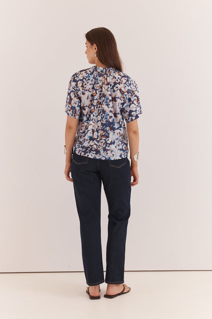 Anika Frill Neck Blouse - Violet Floral