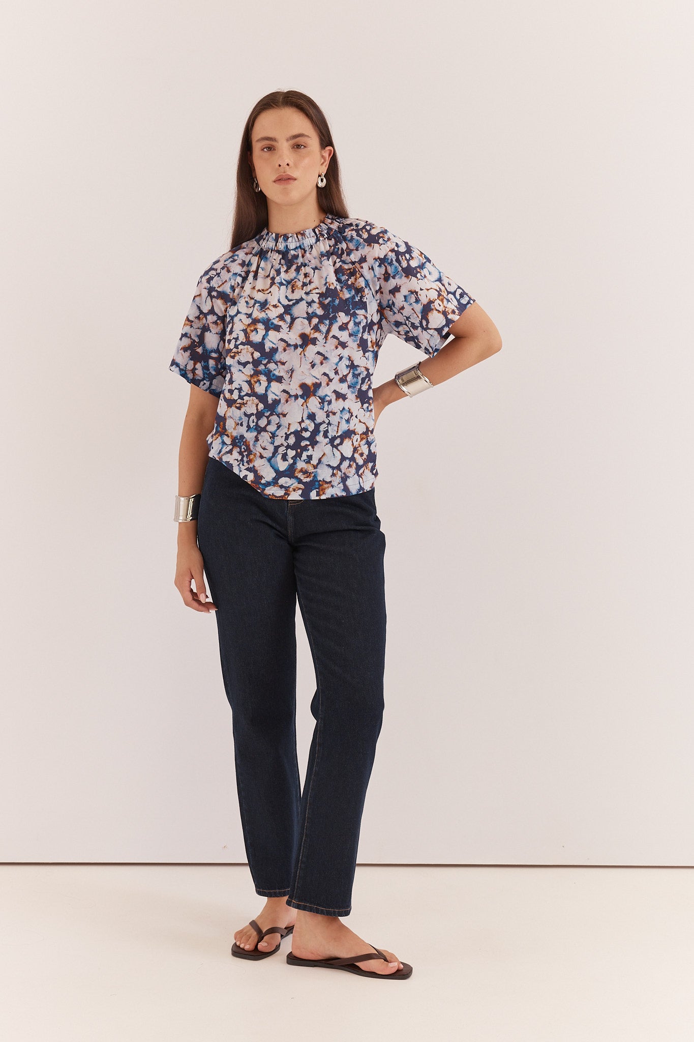Anika Frill Neck Blouse - Violet Floral