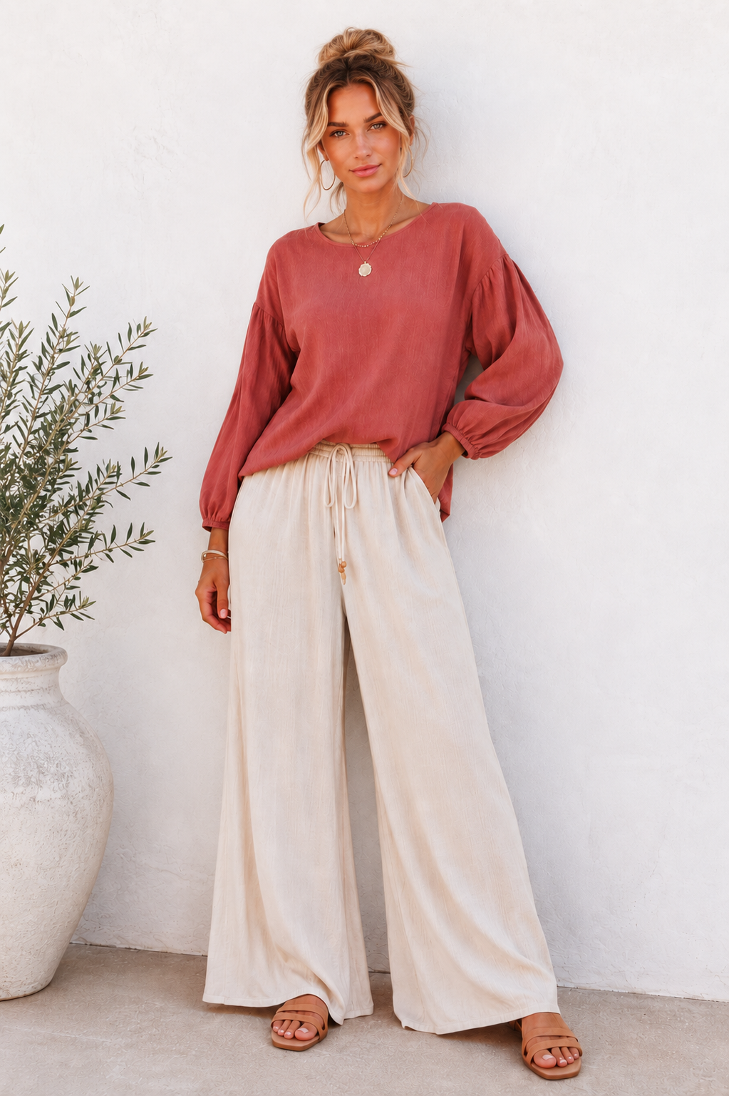 Sonya Puff Sleeve Top - Burnt Rose
