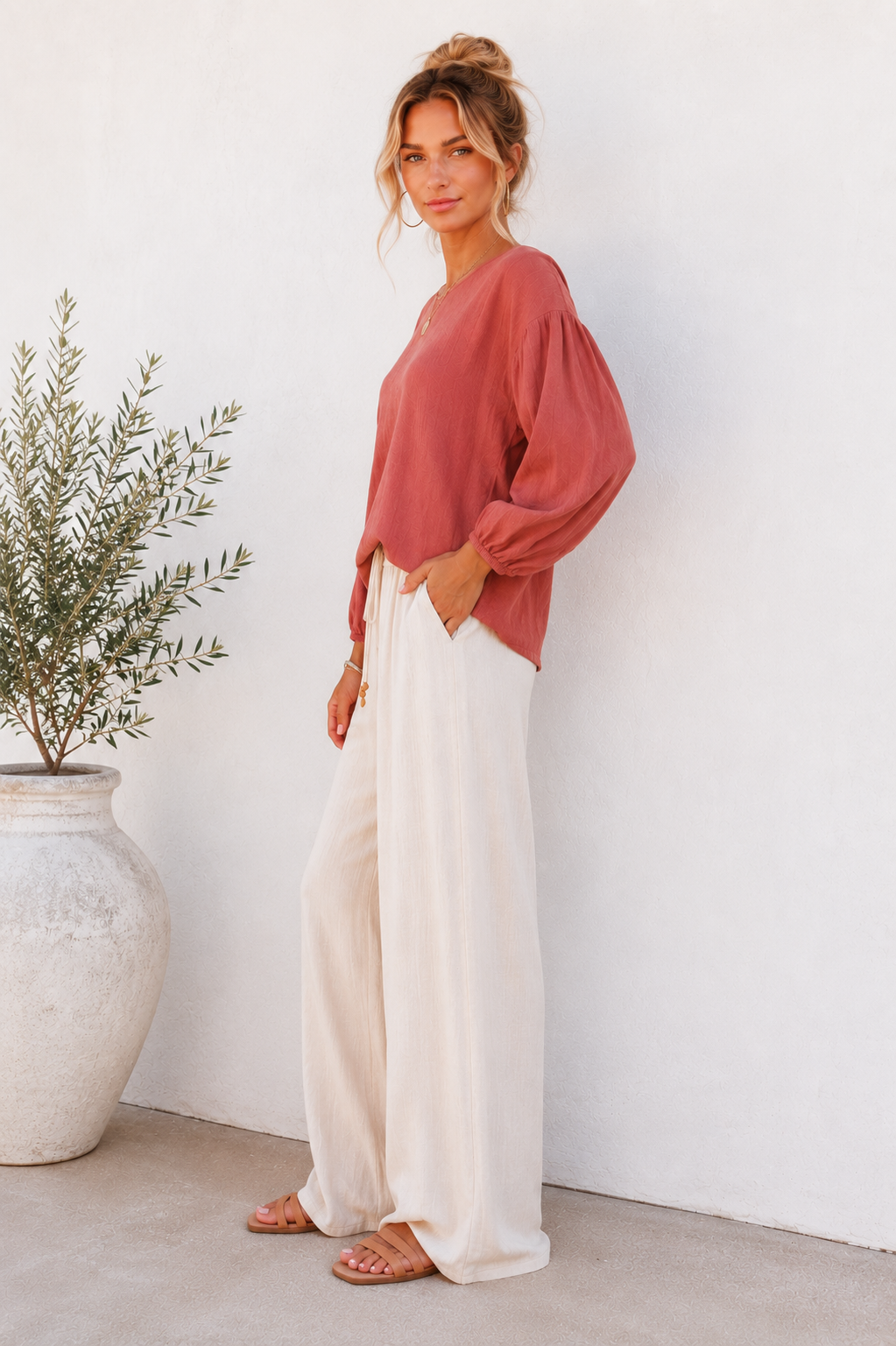 Sonya Puff Sleeve Top - Burnt Rose