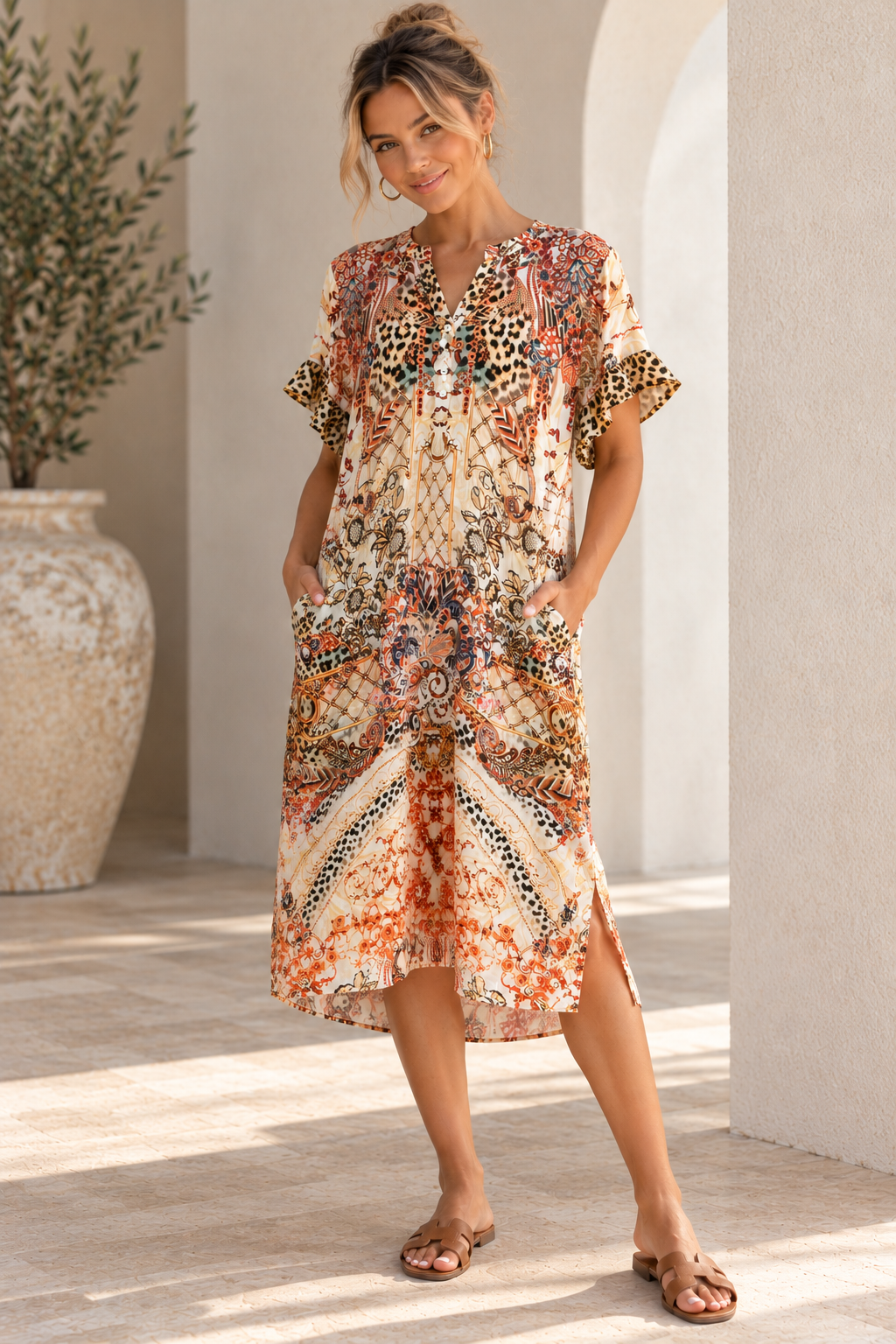 St Vincent Dress - Beige Leopard