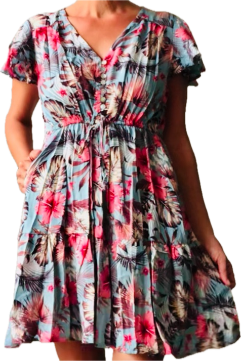 Stacey Dress - Light Blue Flower