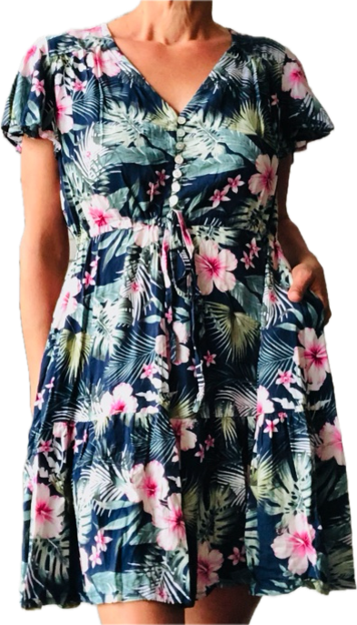 Stacey Dress - Navy Flower