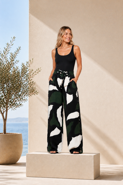 Tarni Satin Pants - Abstract Iris