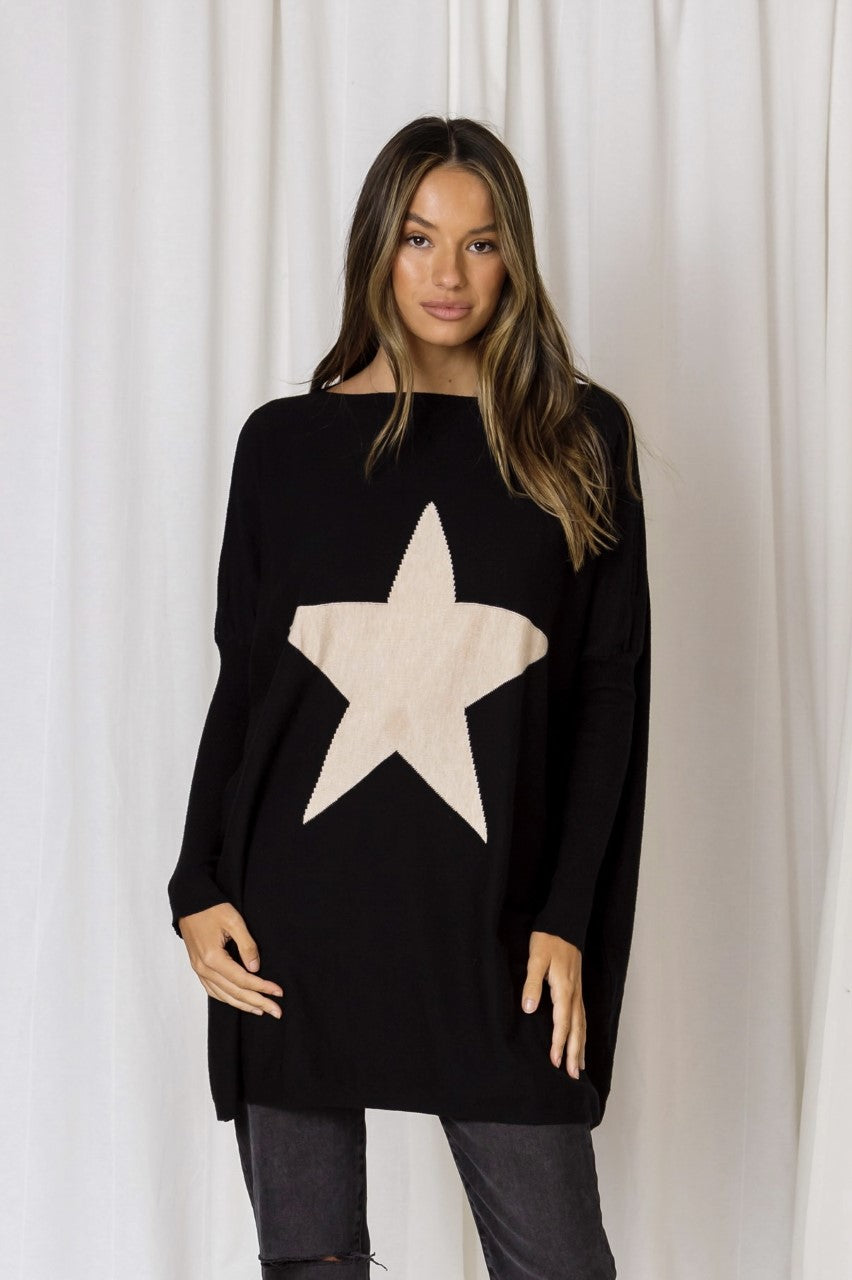 Willow boxy star knit - black