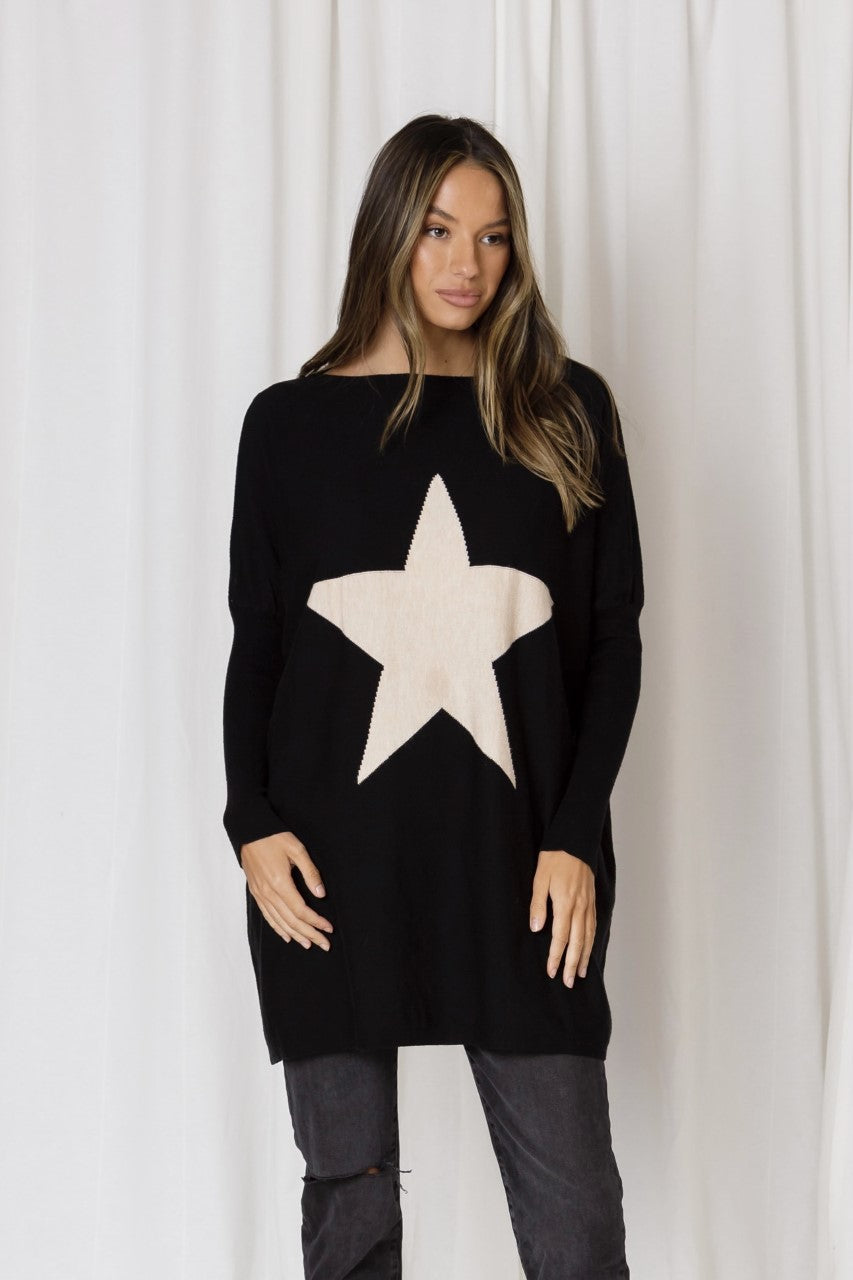 Willow boxy star knit - black
